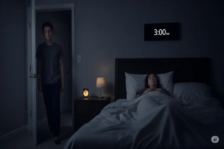 Surreal dreamscape with sleepwalking, sleep paralysis, melting clocks, and glowing animals