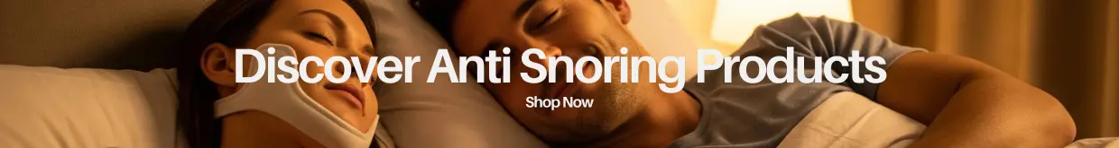  Couple sleeping peacefully, one wearing an anti-snore device